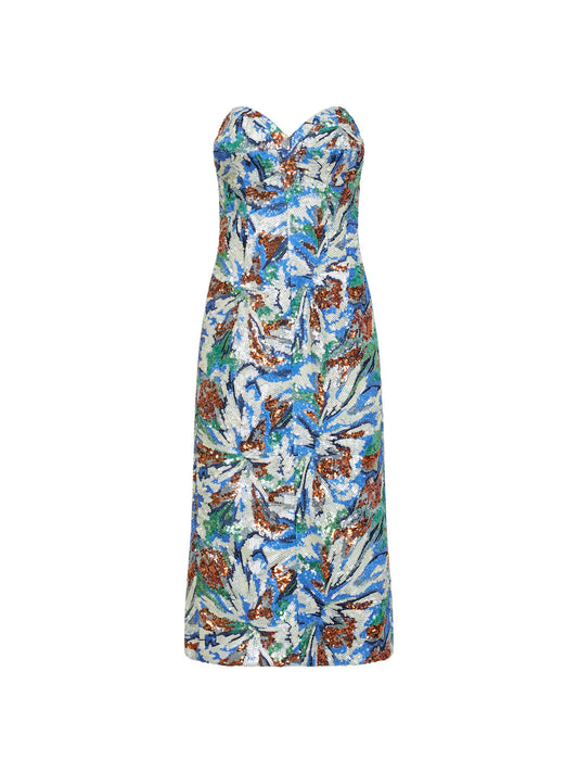 Midi dress with multicolor floral sequin embroidery