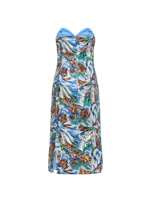 Midi dress with multicolor floral sequin embroidery