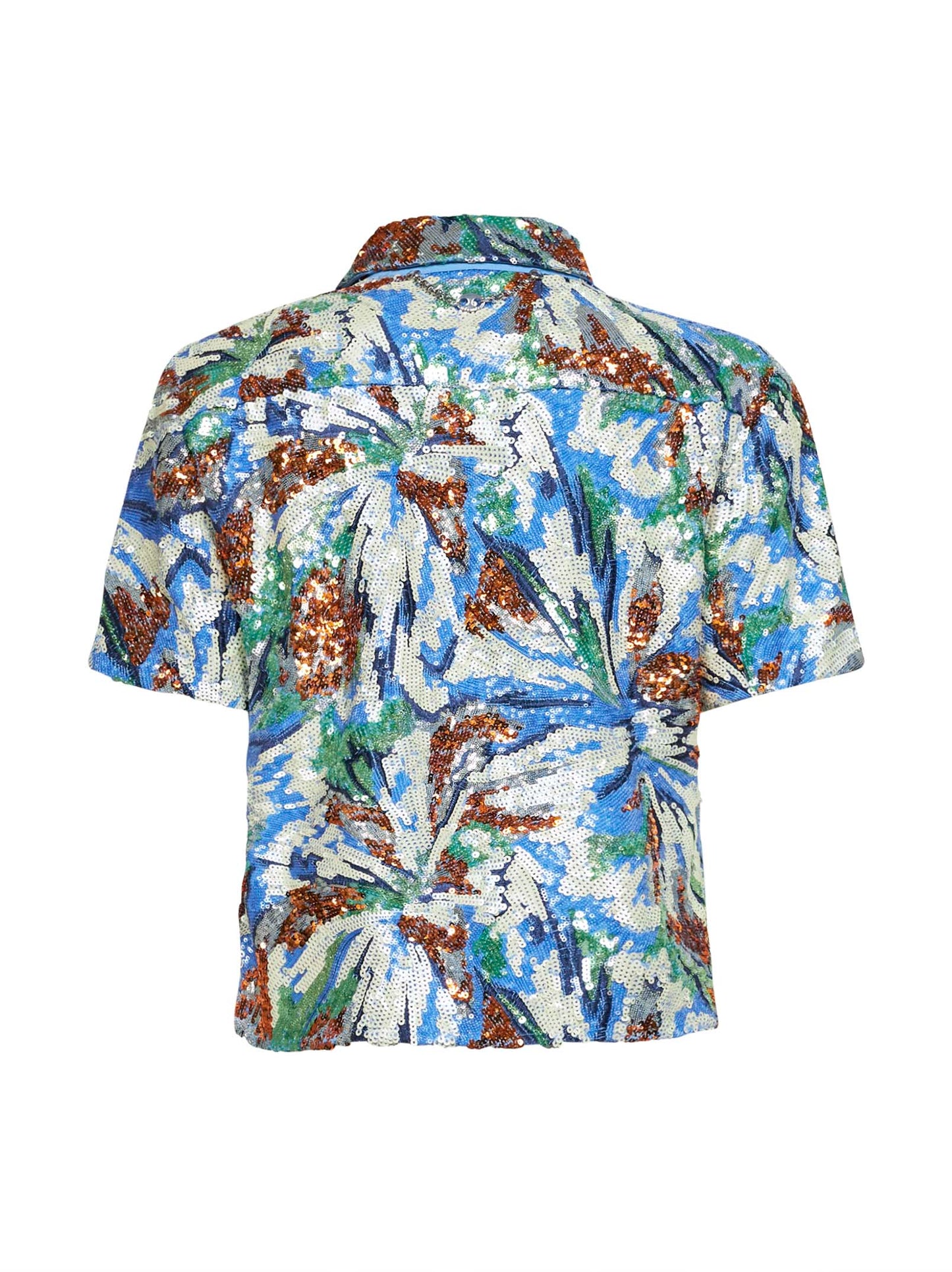 Short-sleeved shirt with multicolor floral sequin embroidery