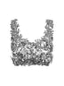 Top bralette in dischi di plastica argento con dettagli floreali