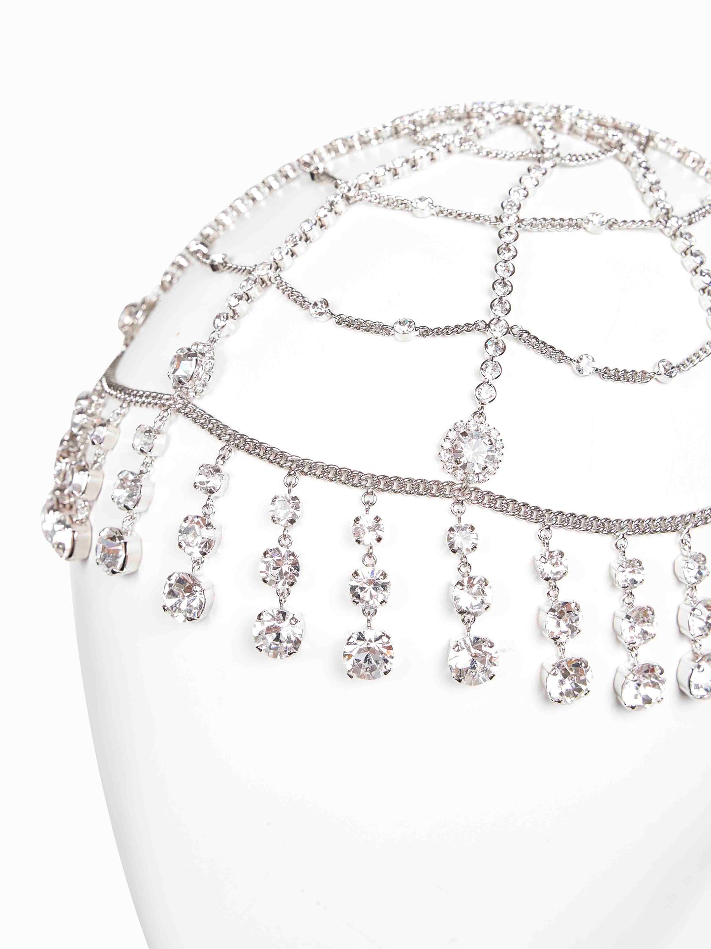 Silver brass and crystals hair cap