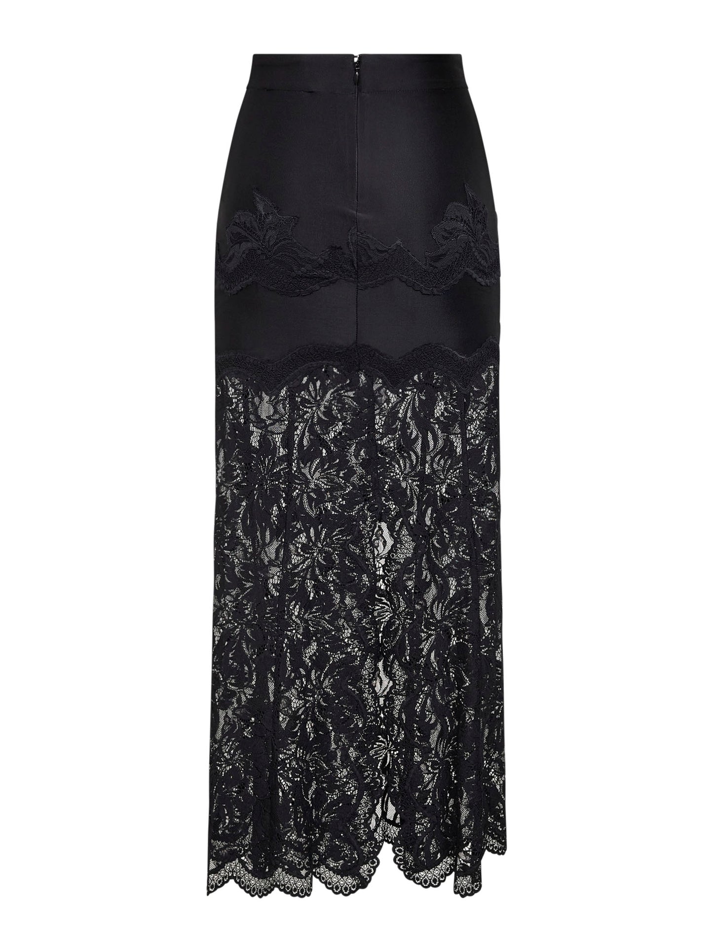 Black viscose jersey and lace midi skirt