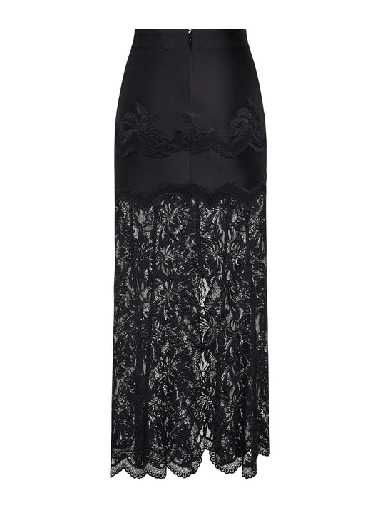 Black viscose jersey and lace midi skirt
