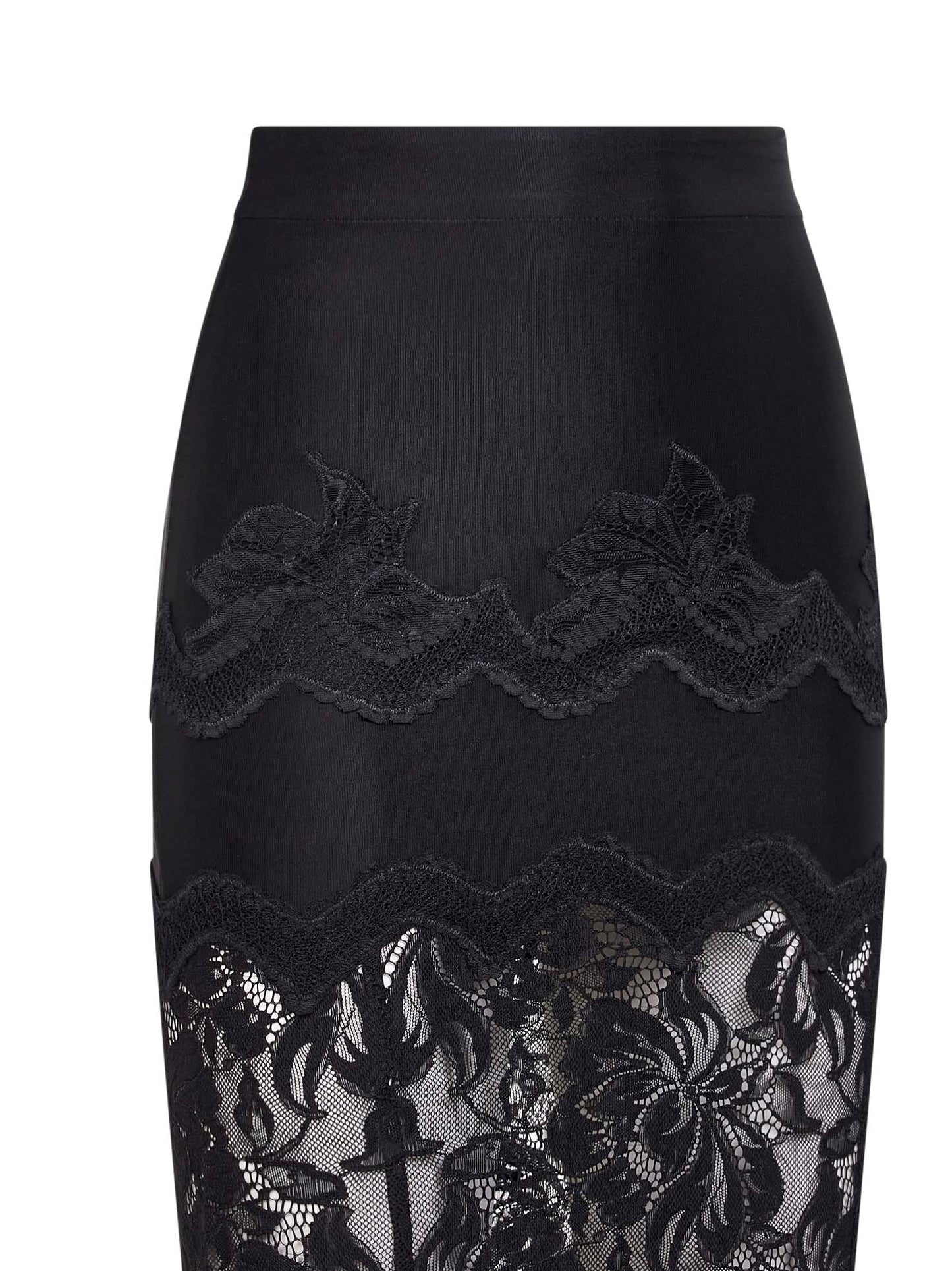 Black viscose jersey and lace midi skirt