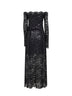 Abito midi in pizzo stretch con paillettes ricamate nero
