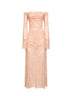 Abito midi in pizzo stretch con paillettes ricamate rosa salmone