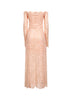 Abito midi in pizzo stretch con paillettes ricamate rosa salmone