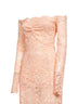 Abito midi in pizzo stretch con paillettes ricamate rosa salmone
