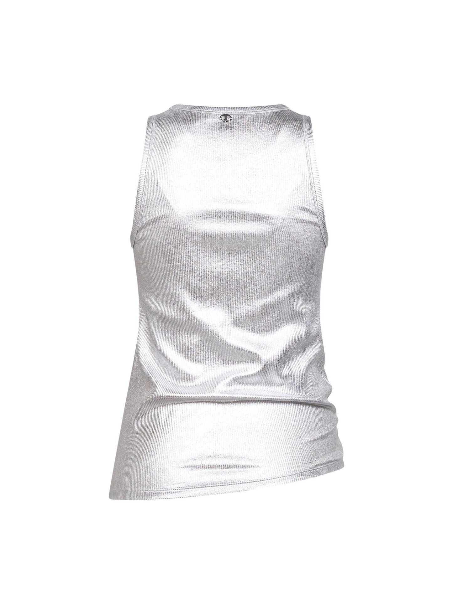Silver foil ribbed jersey tank top with piercing