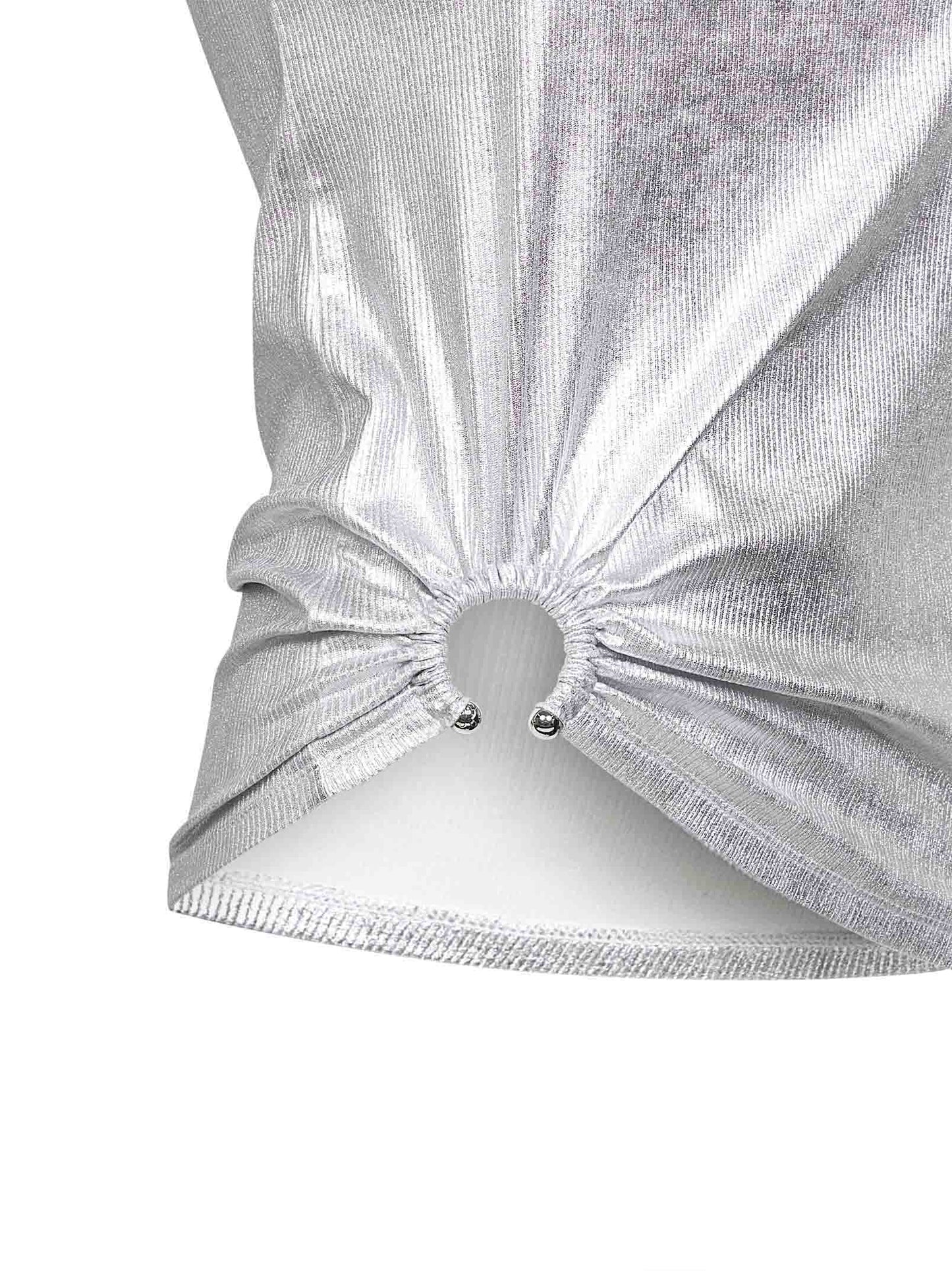 Silver foil ribbed jersey tank top with piercing
