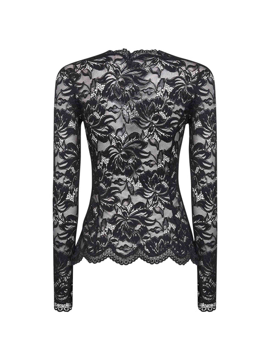 Black lace and viscose jersey top