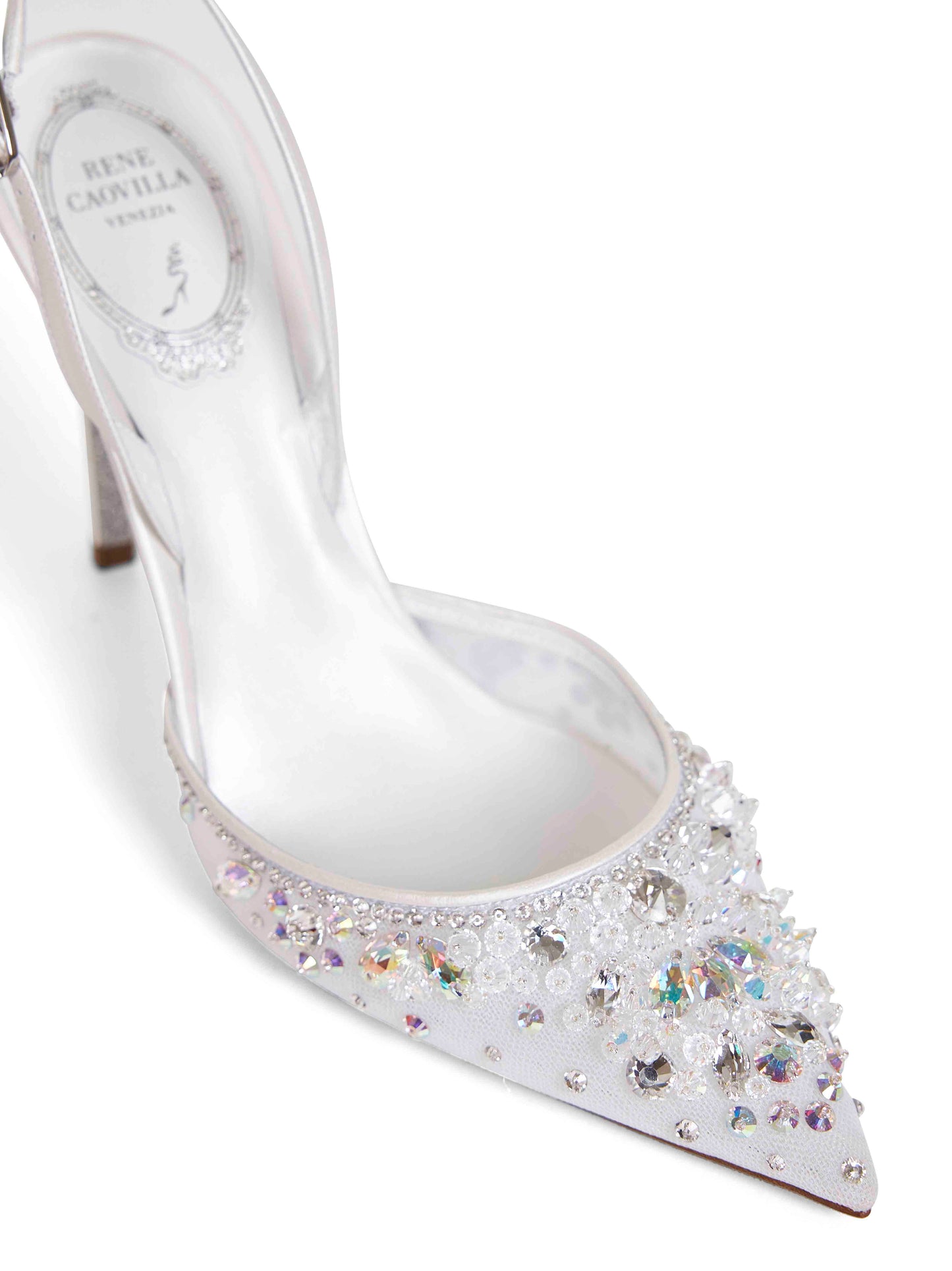 White crystal-embellished Cinderella 105 slingback pumps