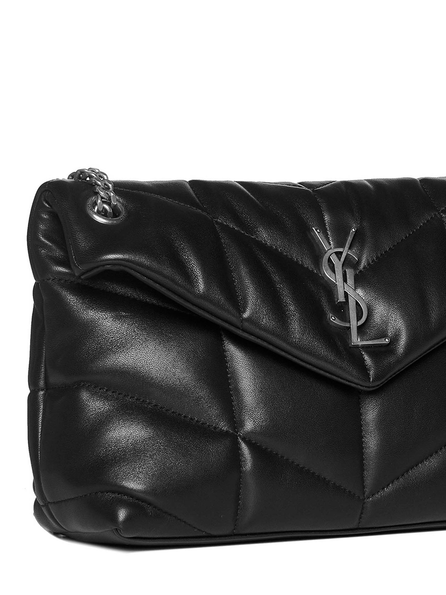 Puffer small YSL logo quilted leather bag