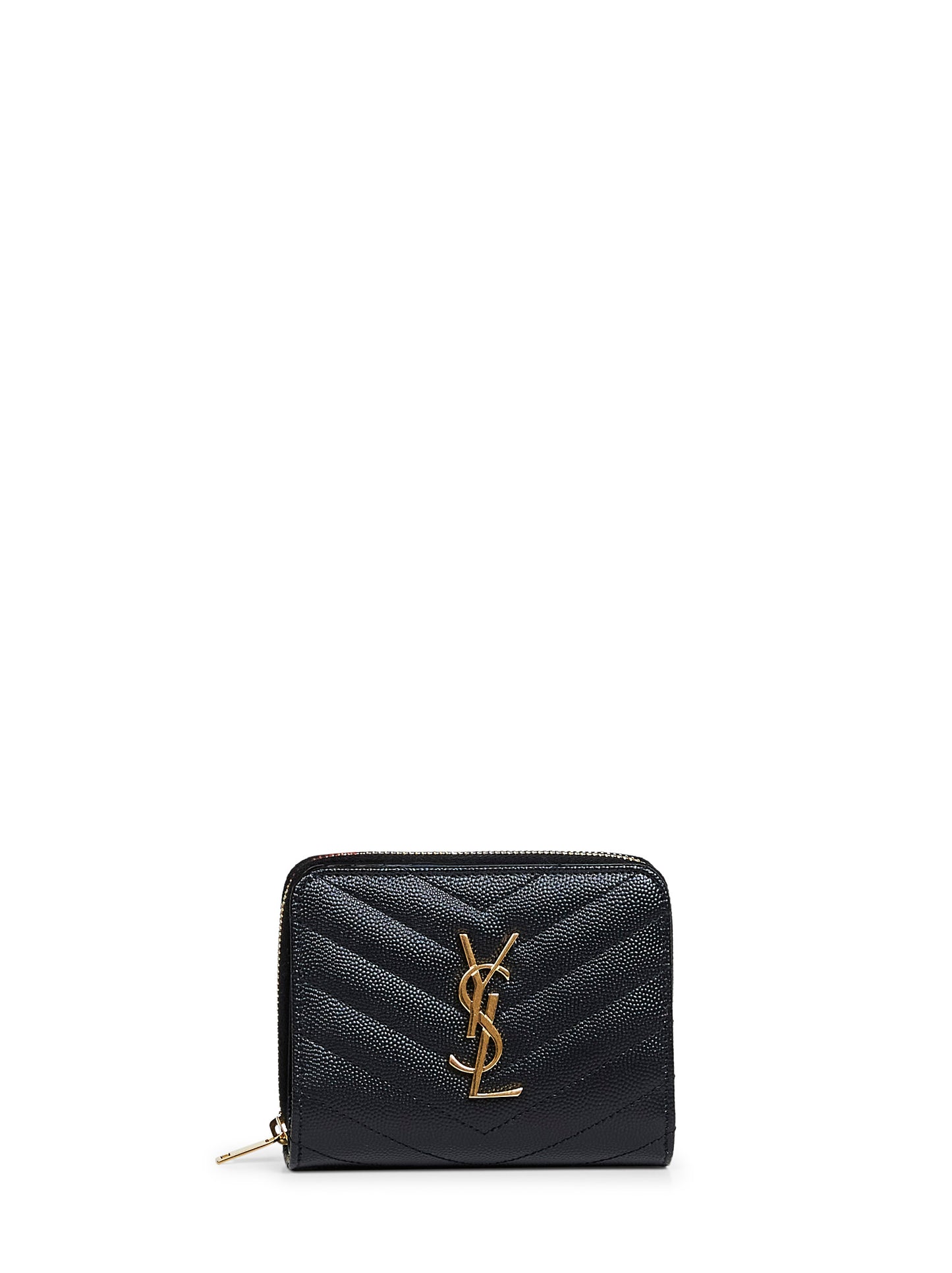 Black leather Cassandre compact zip around wallet