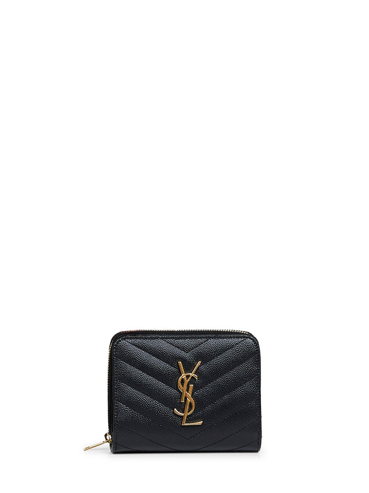 Black leather Cassandre compact zip around wallet