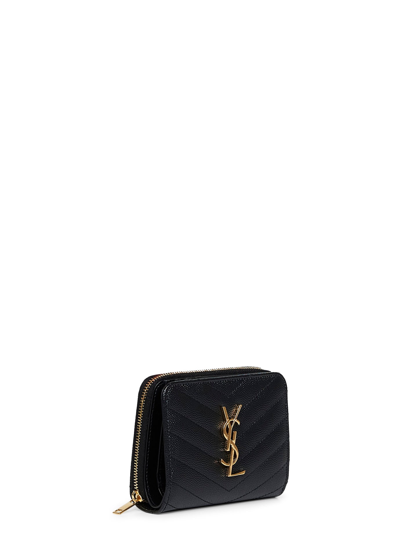 Black leather Cassandre compact zip around wallet