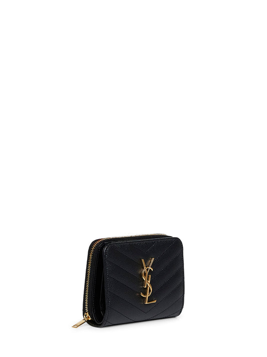 Black leather Cassandre compact zip around wallet