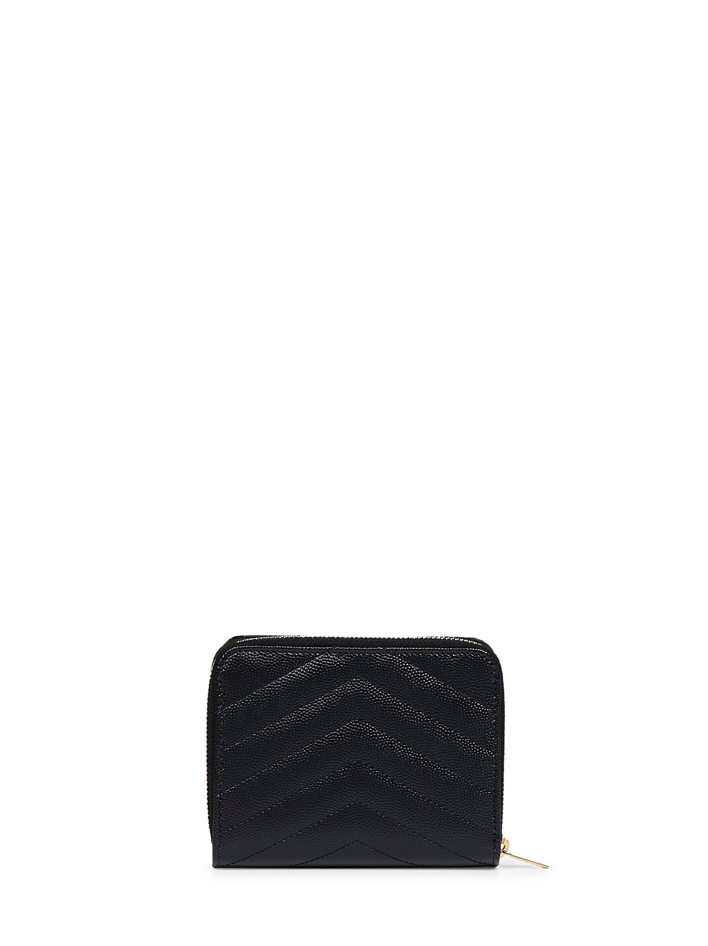 Black leather Cassandre compact zip around wallet