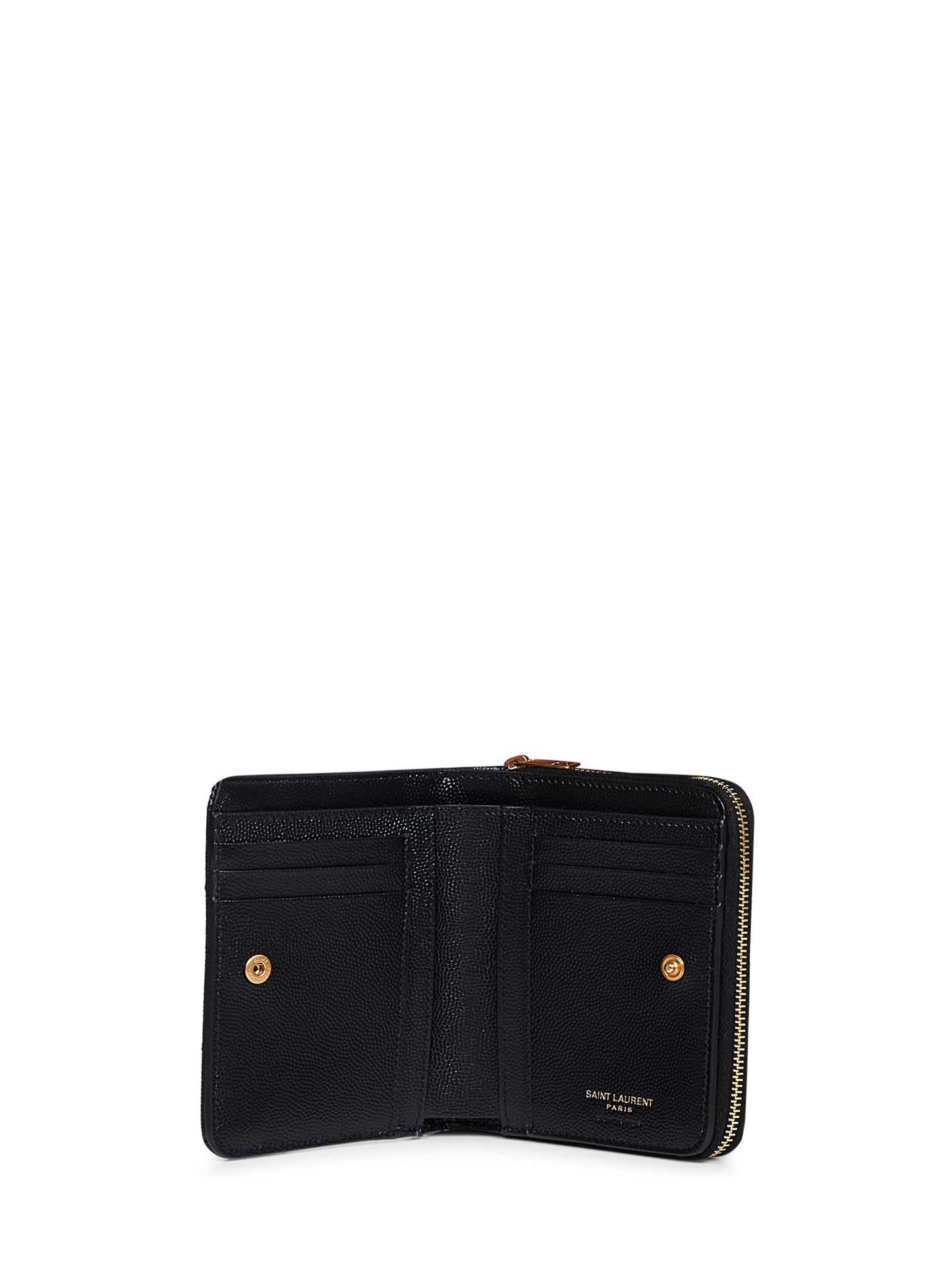 Black leather Cassandre compact zip around wallet