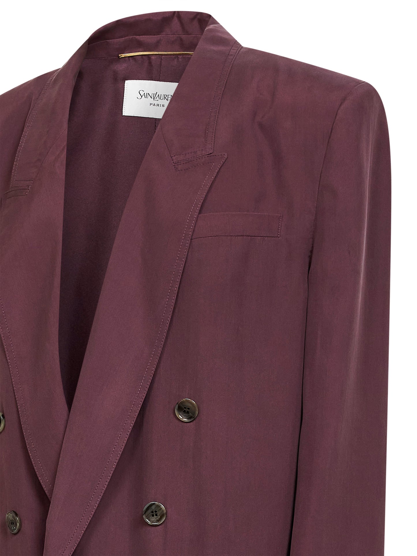 Aubergine silk habutai double-breasted blazer
