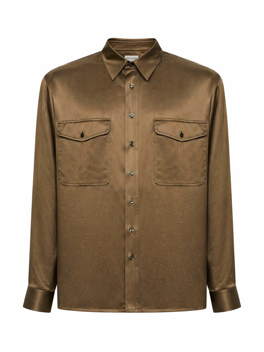 Khaki silk satin shirt