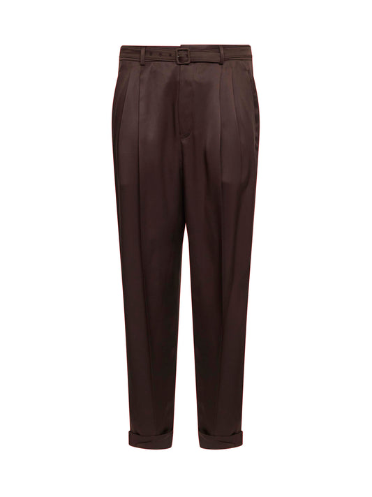 Chocolate duchesse silk satin slim-fit trousers