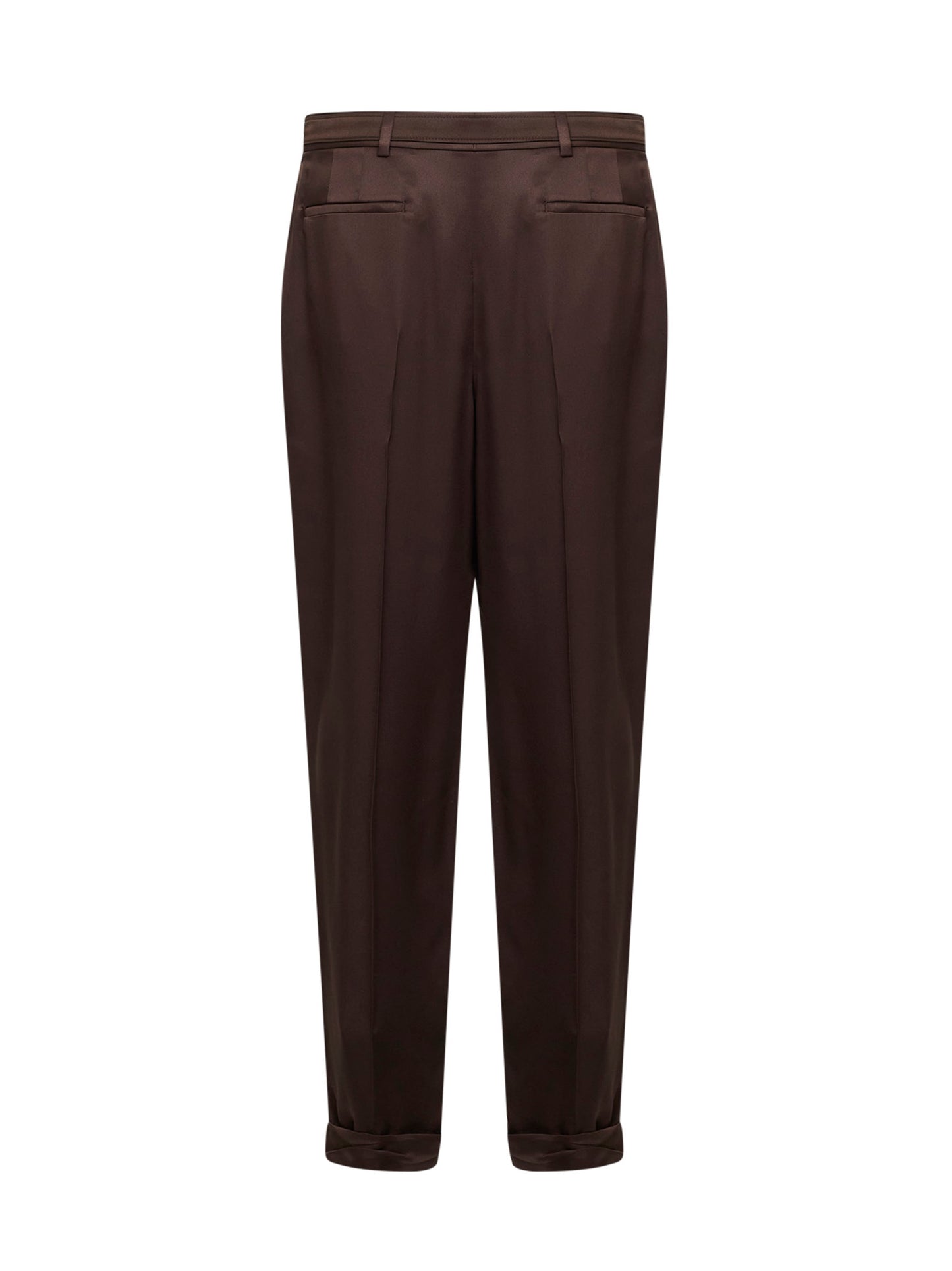 Chocolate duchesse silk satin slim-fit trousers