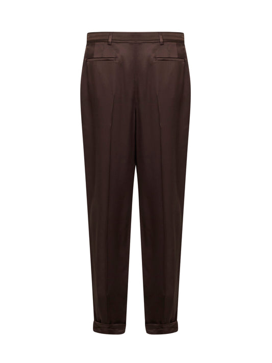 Chocolate duchesse silk satin slim-fit trousers