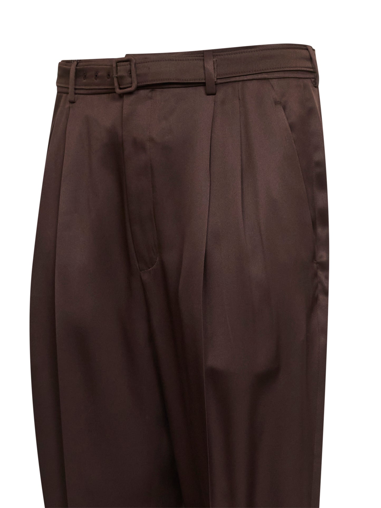 Chocolate duchesse silk satin slim-fit trousers