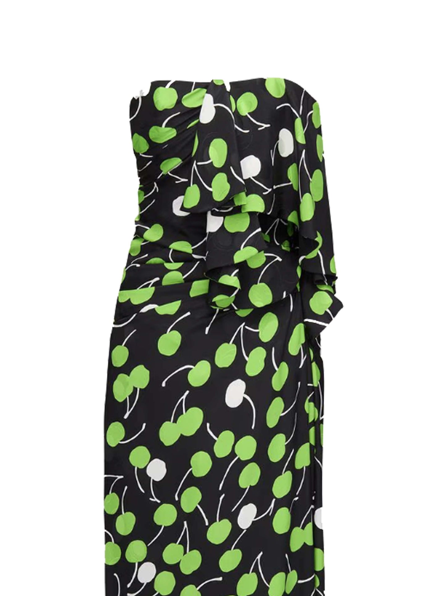 Abito bustier lungo in seta motivo ciliegie nero