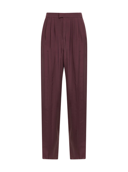 Aubergine silk habutai tailored trousers