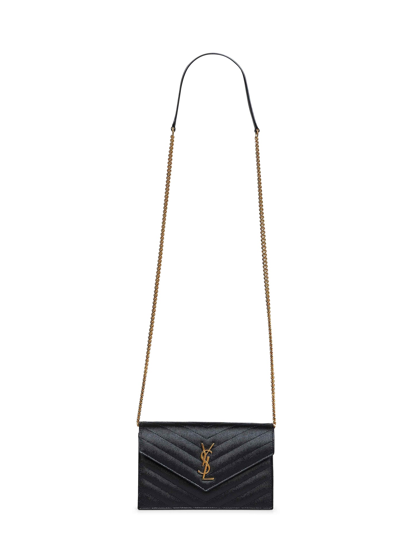 Black Cassandre Classic envelope clutch with chain shoulde strap