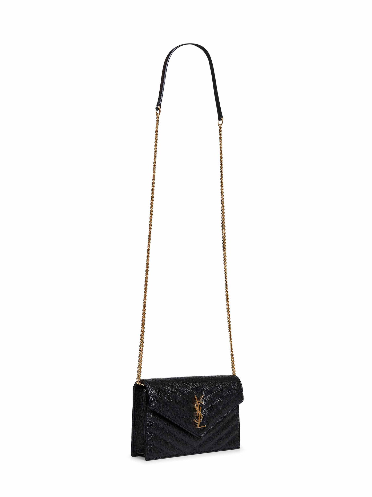 Black Cassandre Classic envelope clutch with chain shoulde strap