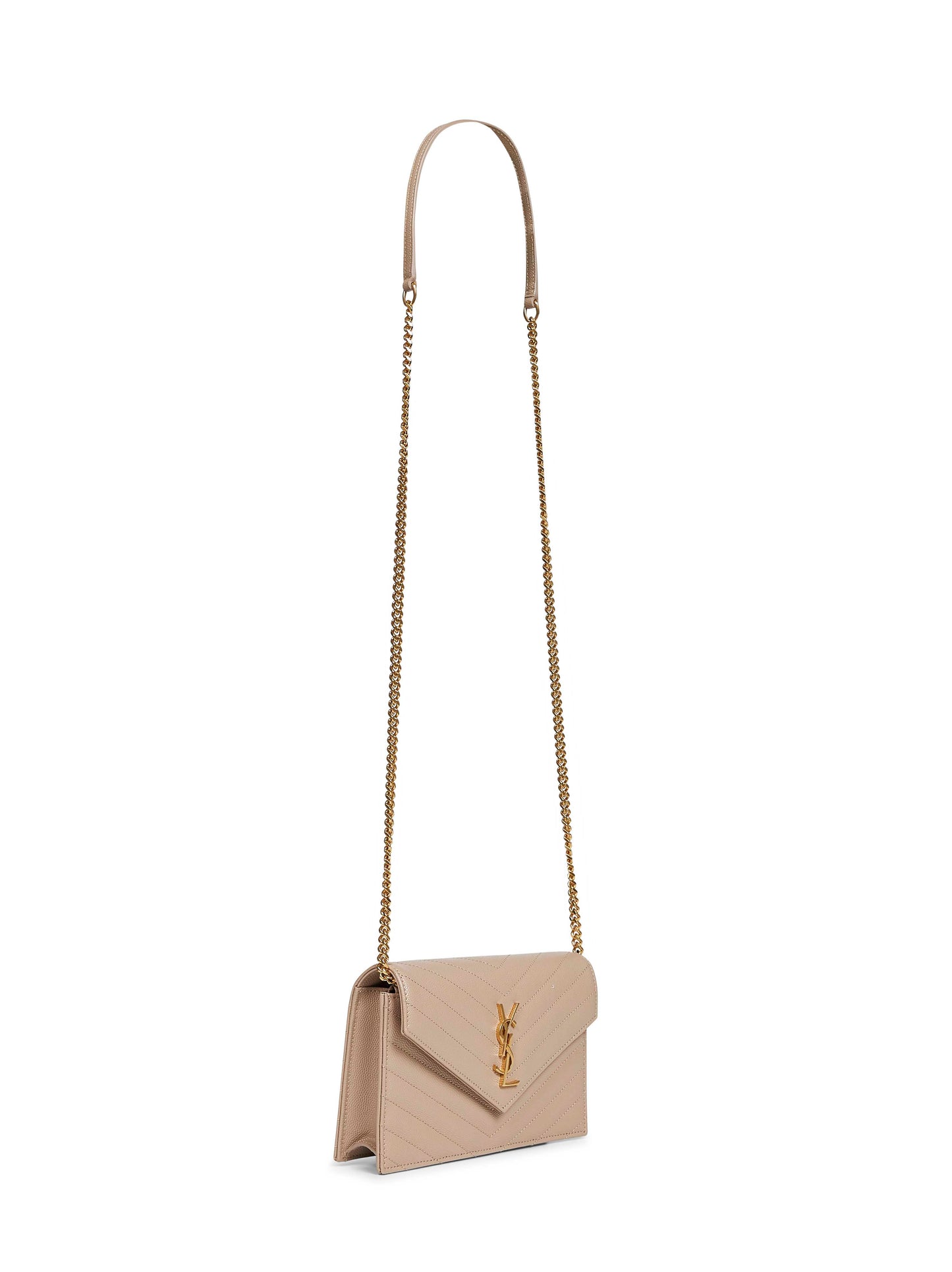 Dark beige Cassandre Classic envelope clutch with chain shoulde strap