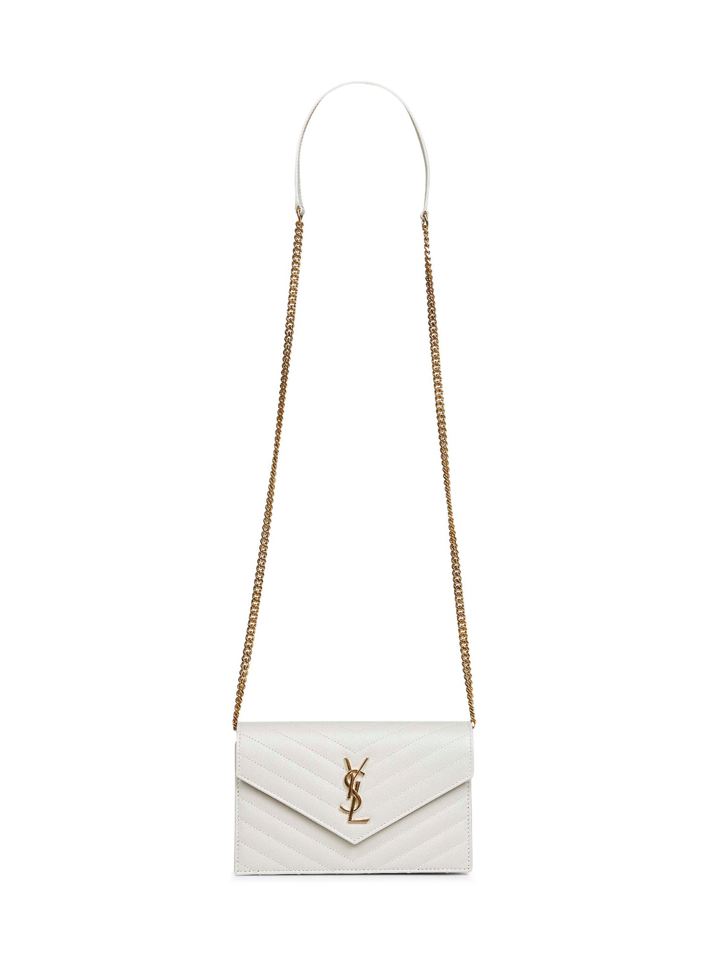 Soft cream Cassandre Classic envelope clutch with chain shoulde strap