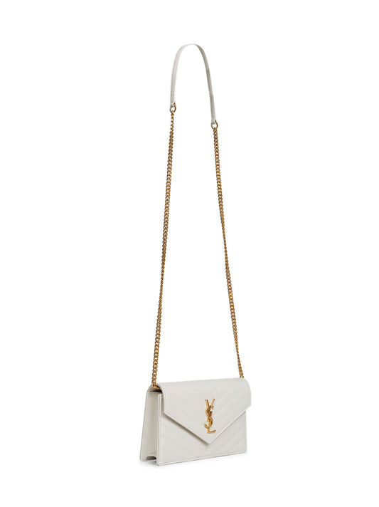 Soft cream Cassandre Classic envelope clutch with chain shoulde strap