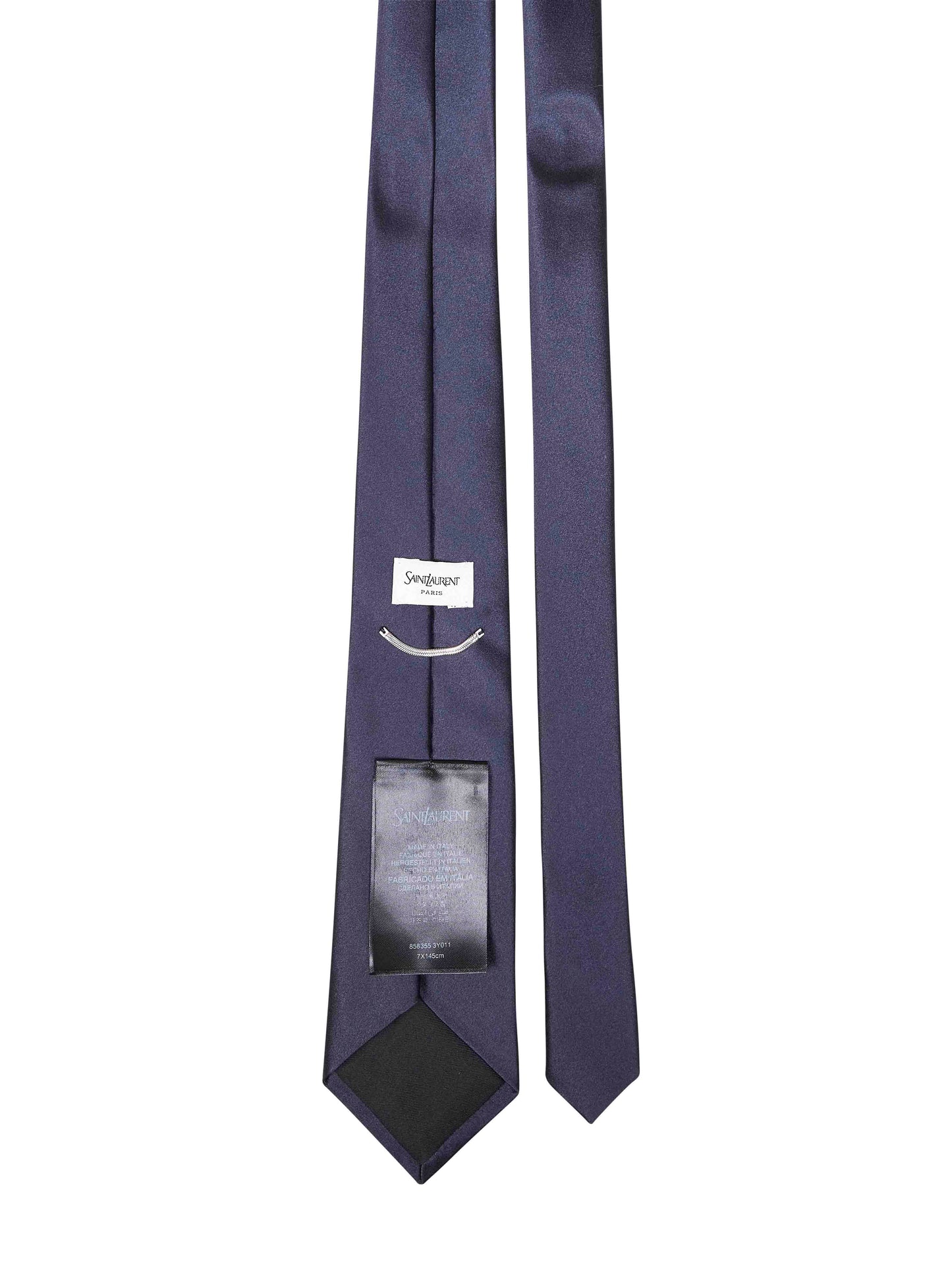 Navy blue silk satin tie