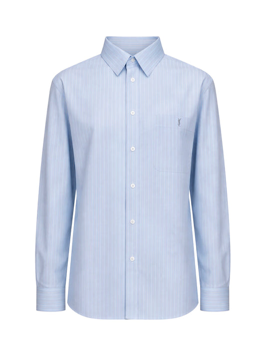 Light blue and grey striped cotton poplin Cassandre shirt