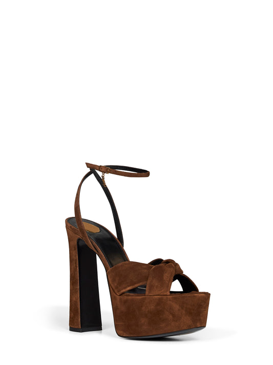 Sandali con plateau Franciane in suede havana scuro