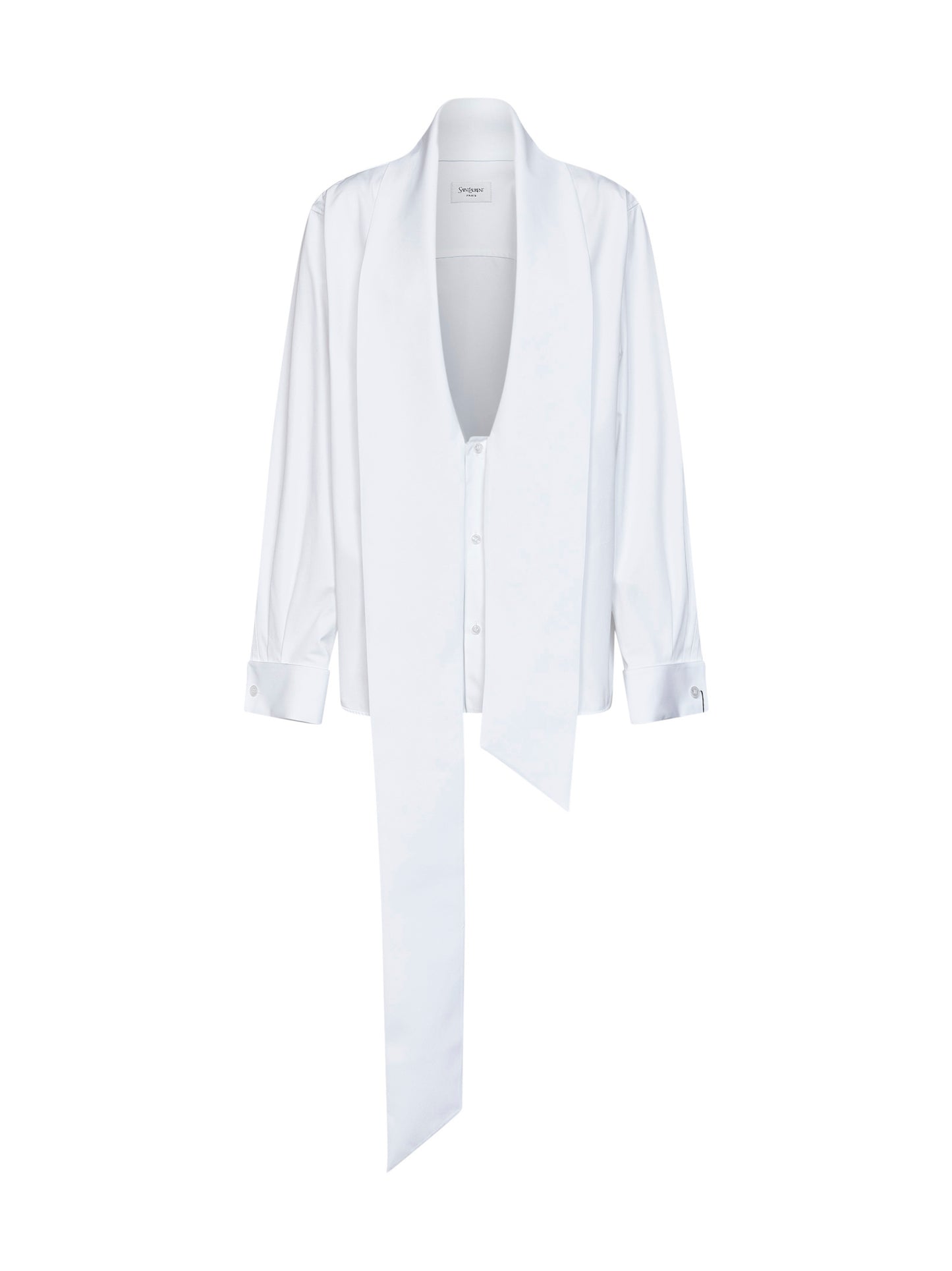 Camicia in popeline di cotone bianco con collo lavallière