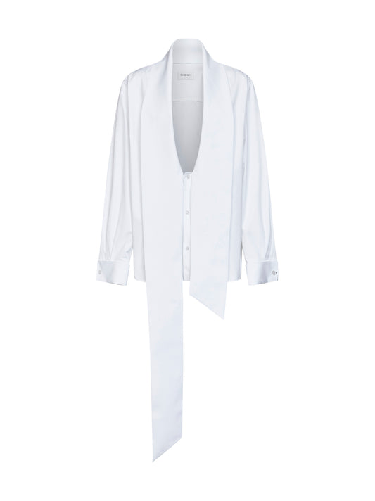 White cotton poplin shirt with lavallière collar