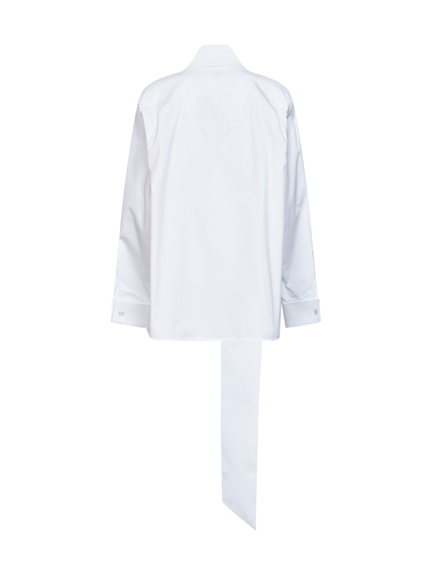 Camicia in popeline di cotone bianco con collo lavallière