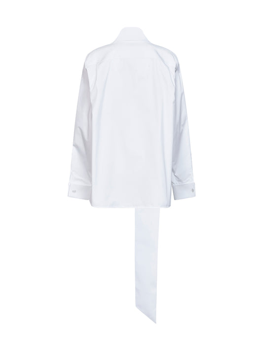 White cotton poplin shirt with lavallière collar