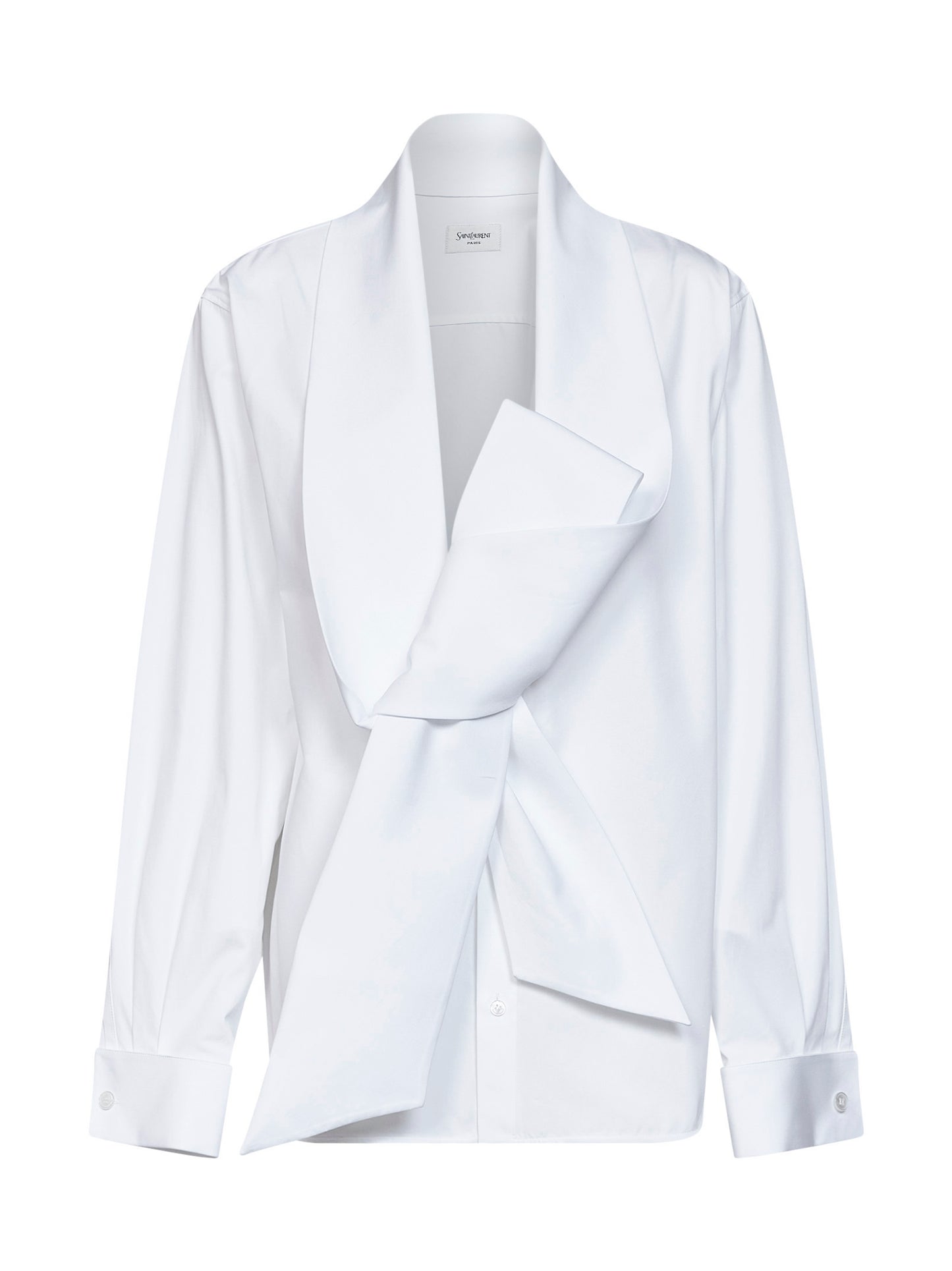 Camicia in popeline di cotone bianco con collo lavallière