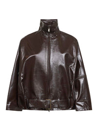 Giacca over in nappa effetto vernice marrone