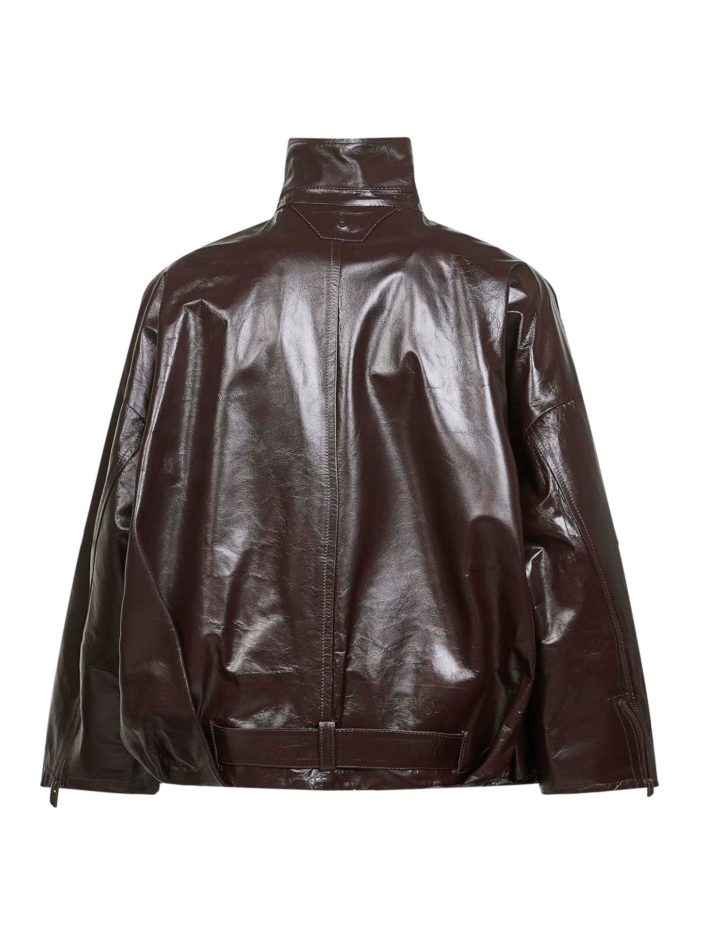 Giacca over in nappa effetto vernice marrone