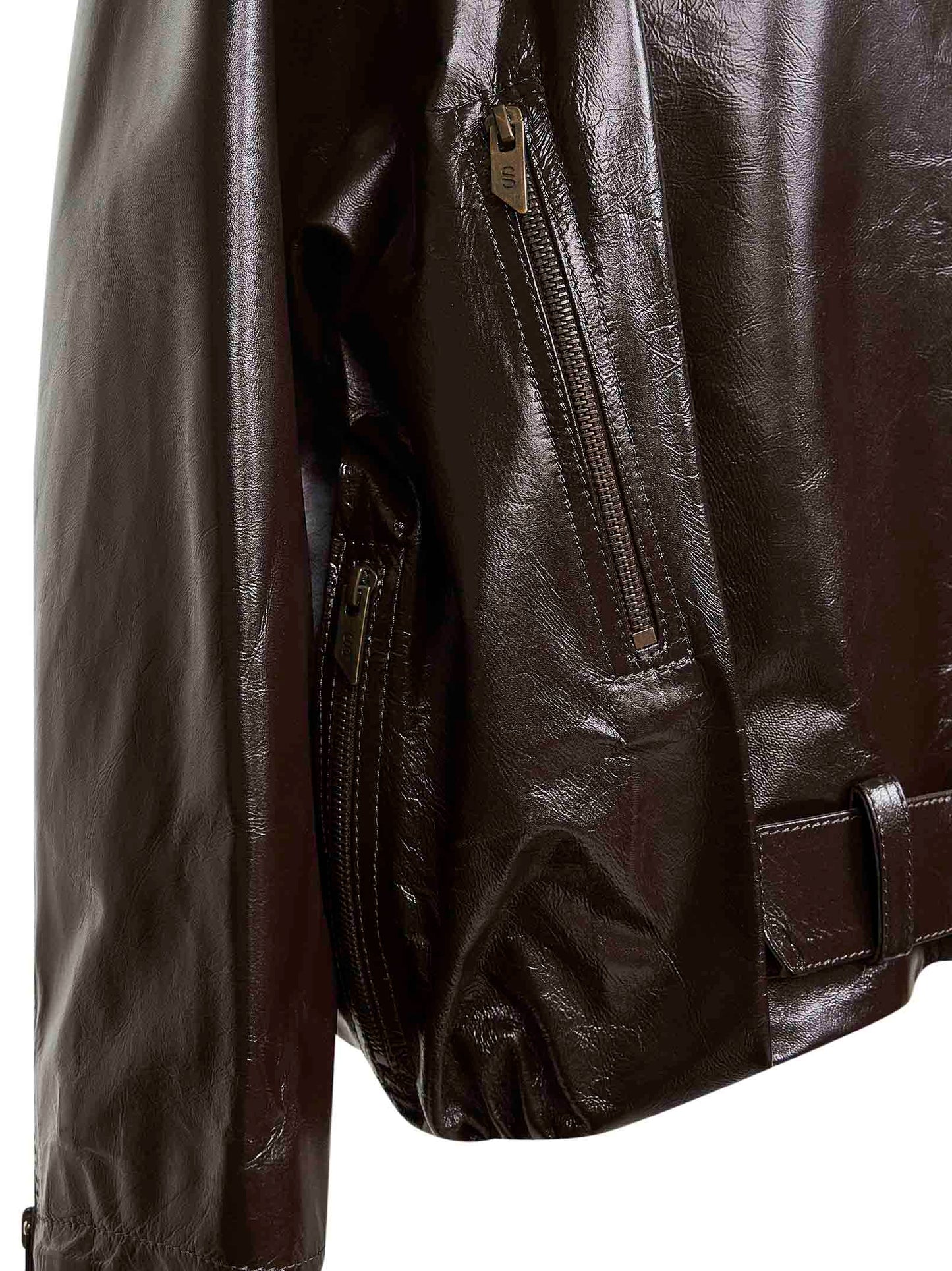 Giacca over in nappa effetto vernice marrone