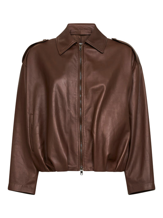 Giacca in pelle nappa plongé biscotto