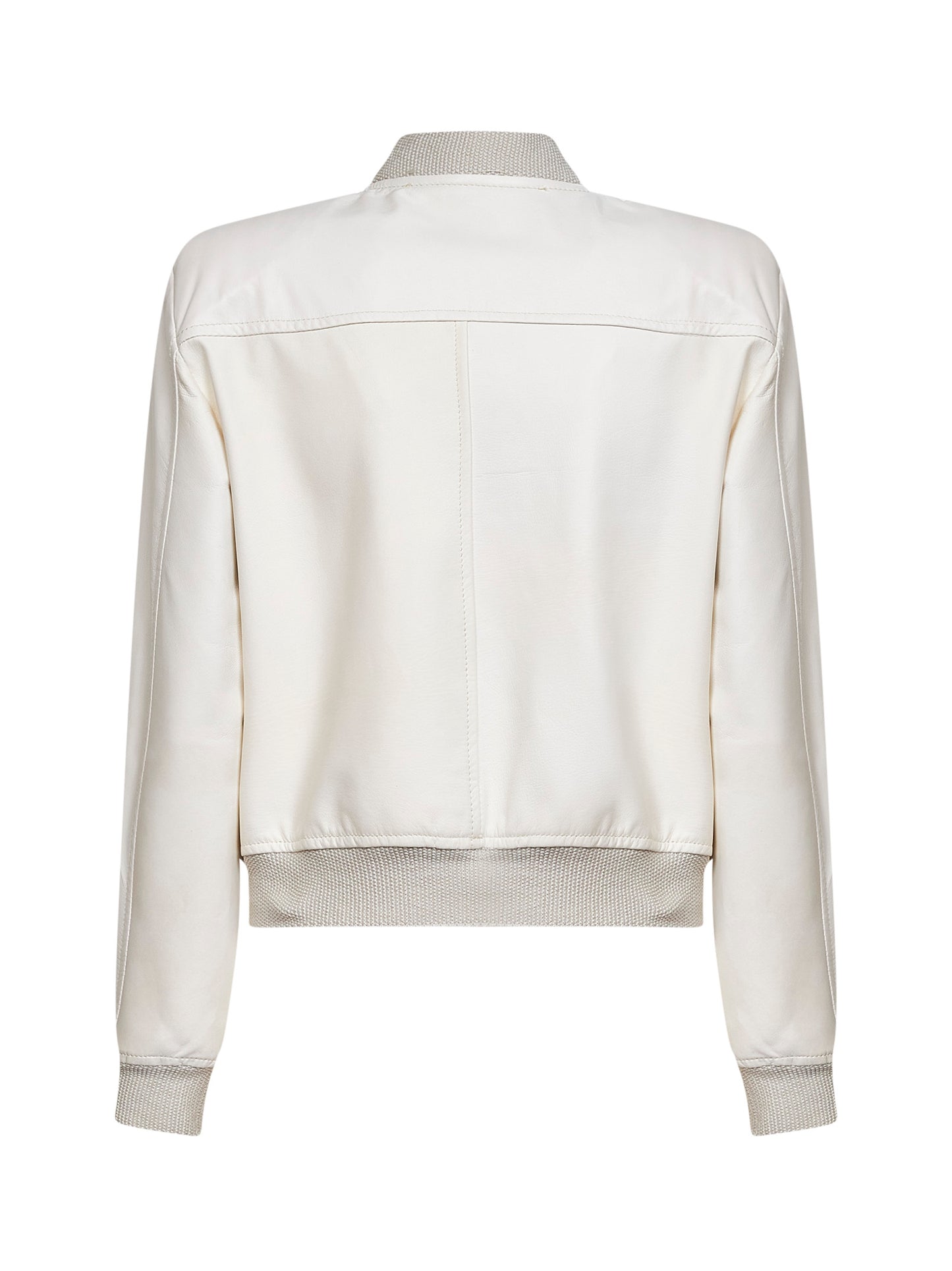 Egg white plongé nappa leather bomber jacket