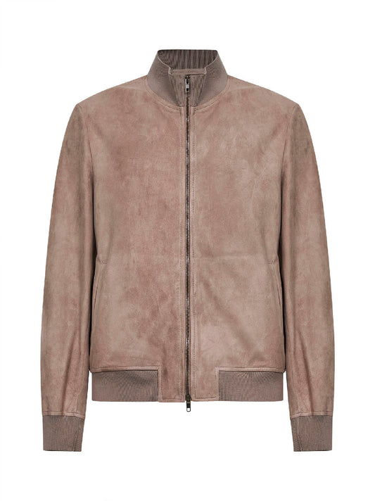 Sand suede bomber jacket